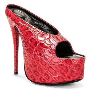 Alexander Wang Red Croc-Embossed Platform Mule Heels